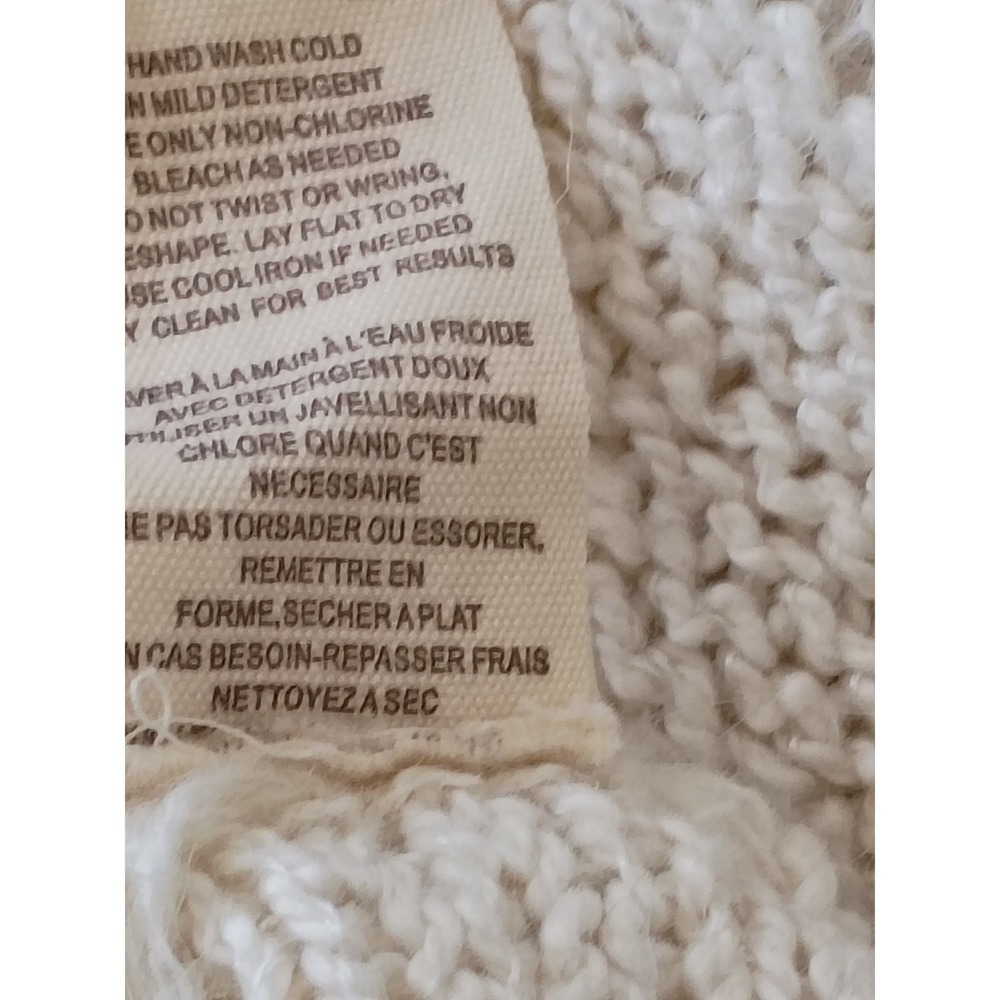 Free People Oversized Boho Open Knit Tunic Sweater Cream Striped V-Neck S/M - Picture 11 of 12